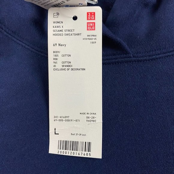 NEW Uniqlo x KAWS Sesame Street Hoodie Women's Large Cotton Hooded Sweatshirt - Picture 4 of 10